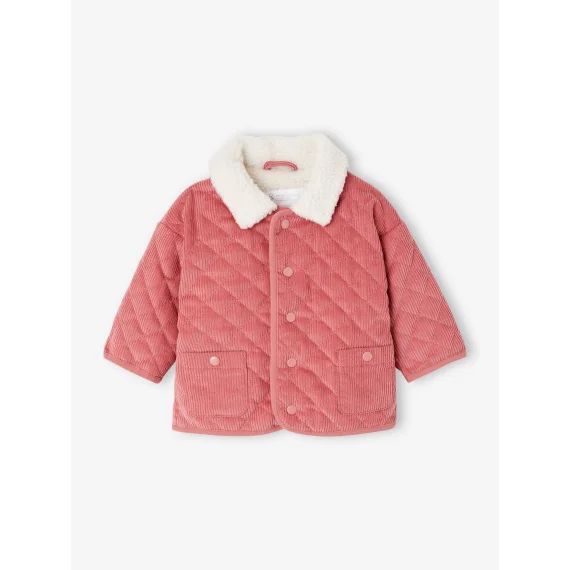 Veste velours matelassée bébé doublée sherpa bois de rose