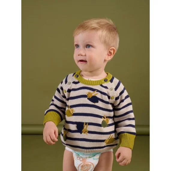 Pull À Rayures Avec Animations Lapin Multi-techniques – Beige