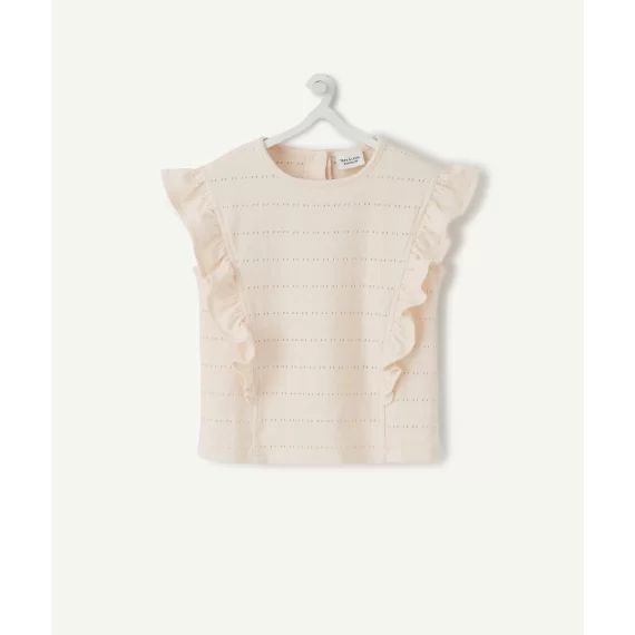 T-shirt fille sans manches rose pastel avec volants –  – Soldes