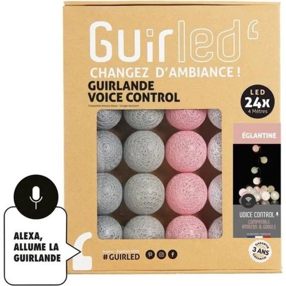 Guirlande lumineuse wifi boules coton LED USB – Commande Vocale – Maison connectée – Amazon Alexa & Google Assistant –  24 boules 2, gris