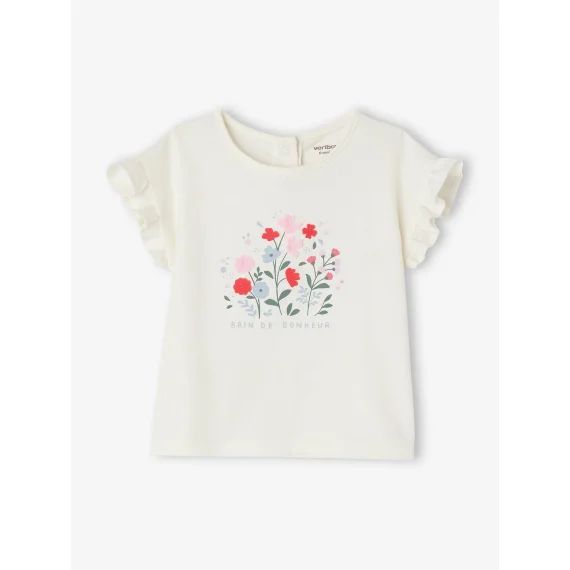 Tee-shirt avec fleurs en relief bébé écru