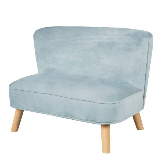 Canapé Enfant En Velours Et Bois Massif – Rembourré En Mousse – Lil Sofa Bleu Clair