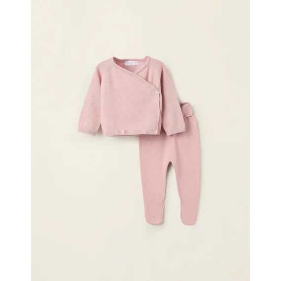 Ensemble En Maille Texturée Rose