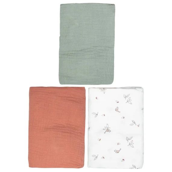 Lot De 3 Draps Housses Couffin En Gaze De Coton Melody Vert, Terracotta, Melody