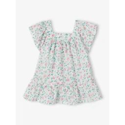 Robe fleurie manches papillon bébé écru