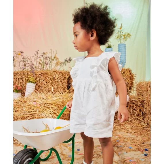 Combi-short blanc bébé fille avec broderie anglaise –  – Soldes