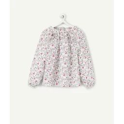 Blouse bébé fille blanche en coton avec imprimé fleuri –  – Soldes