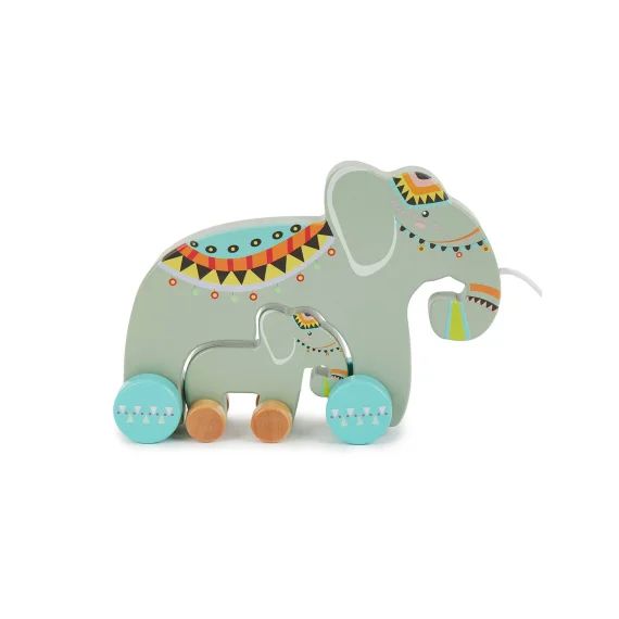 Jouet À Tirer En Bois Éléphants Éléphants Peints