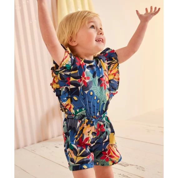 Combishort bébé fille en coton imprimé fleuri et volants –  – Soldes
