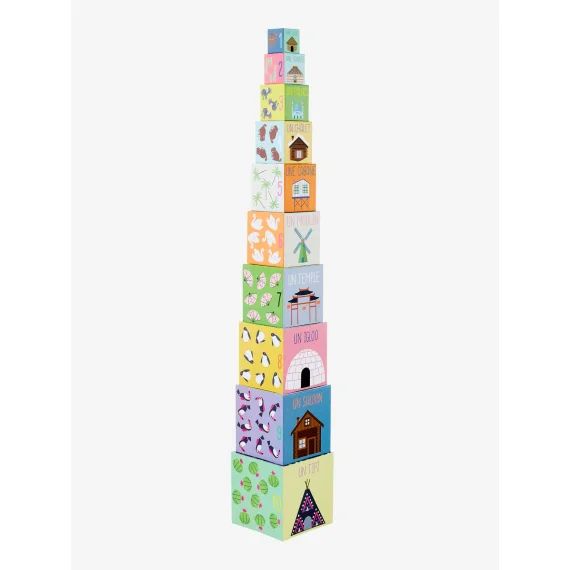 Tour pyramide géante de 10 cubes thème pays multicolore
