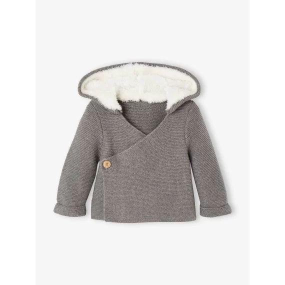 Cardigan avec capuche doublée fausse fourrure bébé gris chiné
