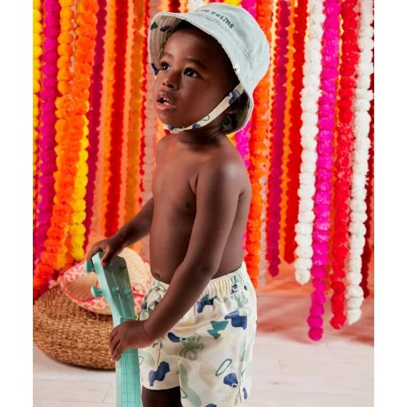 Short de bain bébé garçon en fibres recyclées beige avec pieuvres –  – Soldes