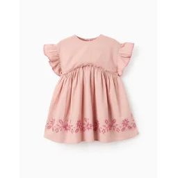Robe Avec Texture Et Broderies Rose Clair