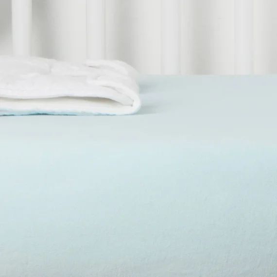 Drap Housse Coton Bio Jersey Pour Lit Bébé Bleu Céladon