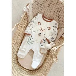 Pyjama Bébé En Velours Ouverture Pont Yao Ecru