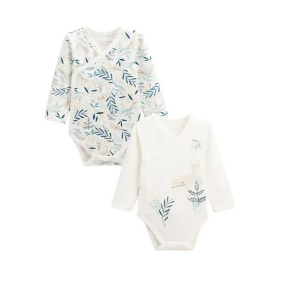 Lot De 2 Bodies Bébé Manches Longues Ouverture Croisée Iskia Blanc