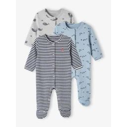 Lot de 3 dors-bien en interlock bébé ouverture naissance bleu nuit