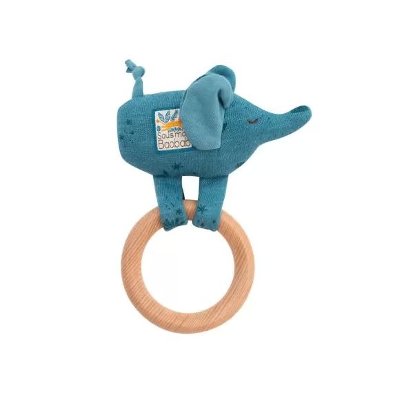 Hochet anneau en bois éléphant Sous mon baobab