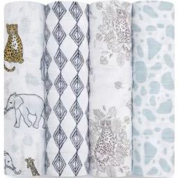 Lot de 4 maxi langes en coton Jungle (120 x 120 cm)