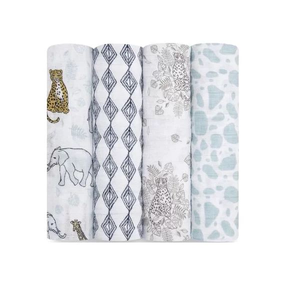 Lot de 4 maxi langes en coton Jungle (120 x 120 cm)