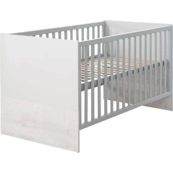 ROBA Lit Bébé Évolutif 70×140 cm – Maren 2 – Réglable en Hauteur – Convertible en Lit Junior – Gris Clair / Chêne Blanchi gris