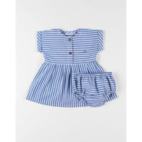 Set robe manches courtes + bloomer rayé bleu