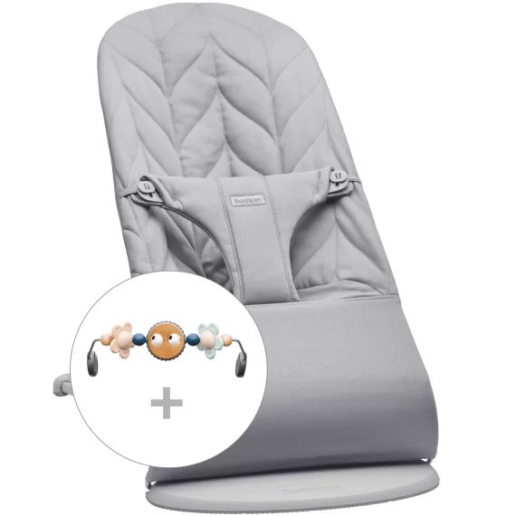 Transat avec Arche de jeu – Gris clair / Coton, matelassage Pétale / Gris clair / Yeux espiègles Pastels