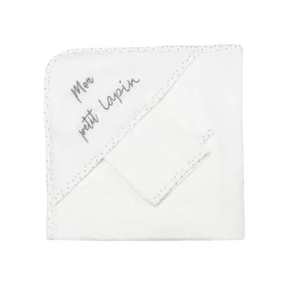 Cape de bain + gant Mon petit lapin (70 x 70 cm)