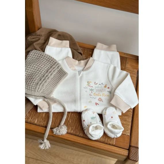Combinaison Bébé En Molleton Et Chaussons Baby Panda Ecru