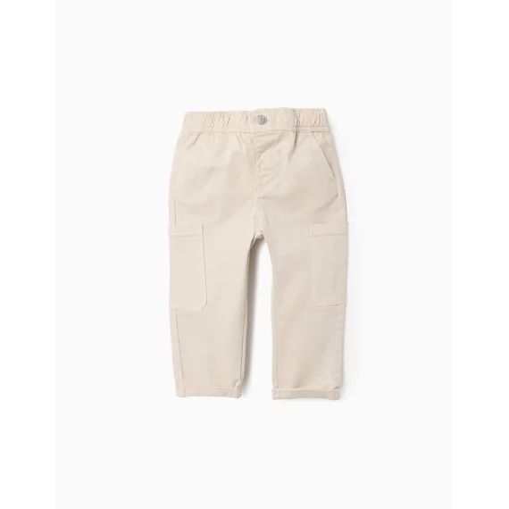 Pantalon Cargo En Sergé Beige Clair