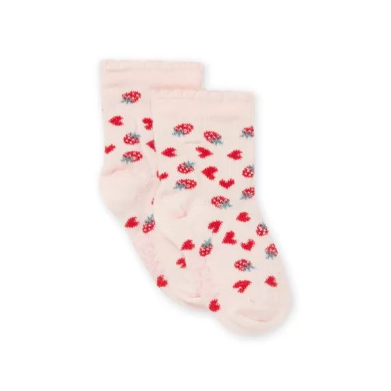 Chaussettes À Imprimé Fraises Et Coeurs – Rose