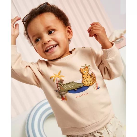 Sweat bébé garçon en fibres recyclées beige avec patch auto-adhésif –  – Soldes