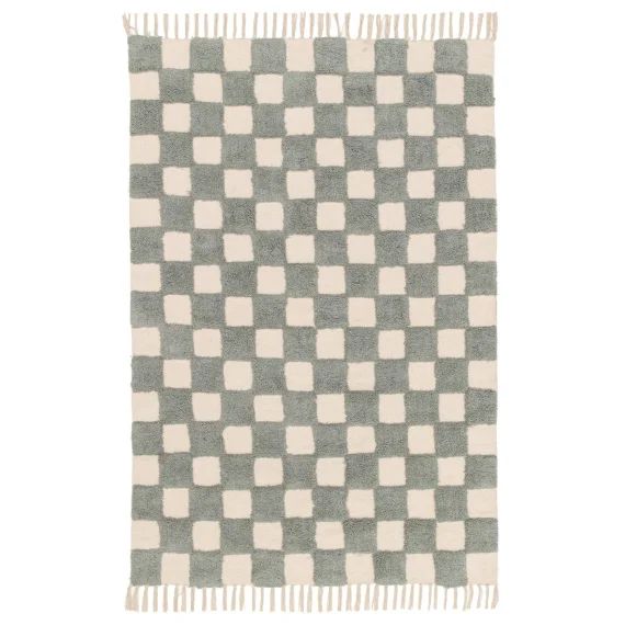 Tapis Enfant À Carreaux 100% Coton Mael Gris