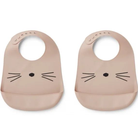 Lot de 2 bavoirs en silicone Tilda Cat rose