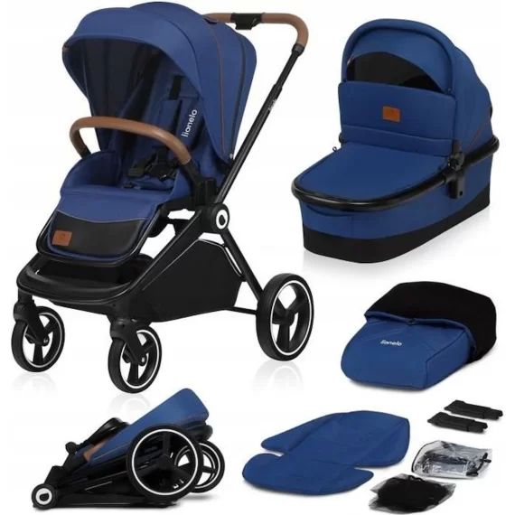 LIONELO Mika poussette enfant compacte 2en1, nacelle, poussette canne, poussette cosy, un habillage de pluie, moustiquaire, Bleu gris