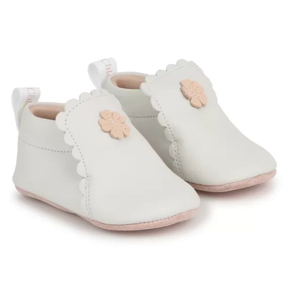 Chaussons en cuir avec patch Fille Blanc