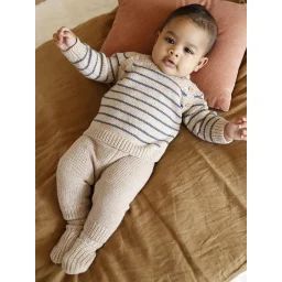 Ensemble 3 pièces naissance en tricot pull + pantalon + chaussettes beige chiné