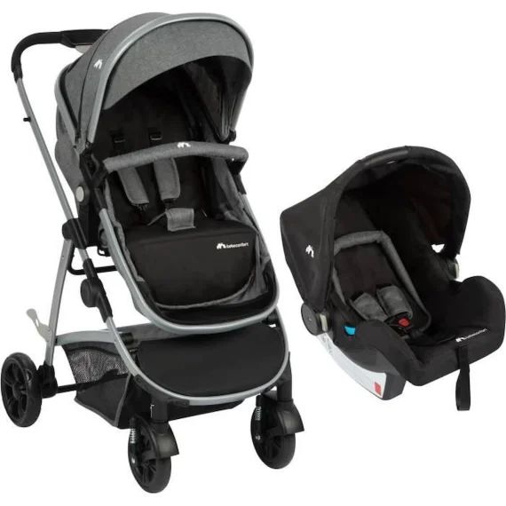 BEBECONFORT Poussette 3 en 1 Hello, avec nacelle intégrée + Siège auto Gr0 Cosi, 4 roues, Black Chic, naissance à 22kg (0-3 ans) noir