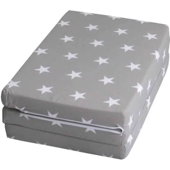 ROBA Matelas Bébé de Voyage Little Stars Pliable – 60×120 cm + Sac de Transport gris