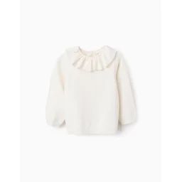 Pull En Maille Avec Col À Volants Beige Clair