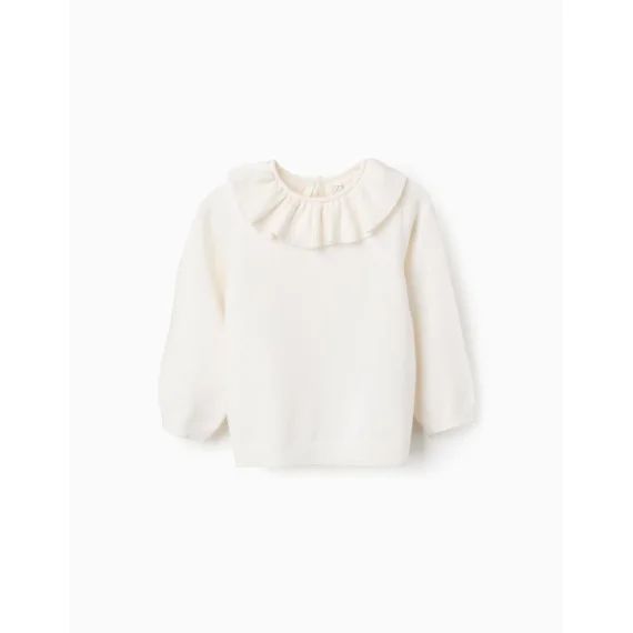 Pull En Maille Avec Col À Volants Beige Clair