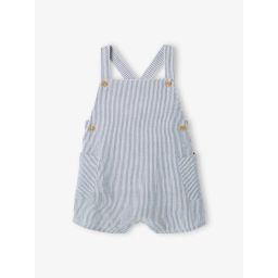 Salopette courte bébé en seersucker bleu