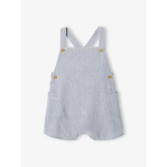Salopette courte bébé en seersucker bleu
