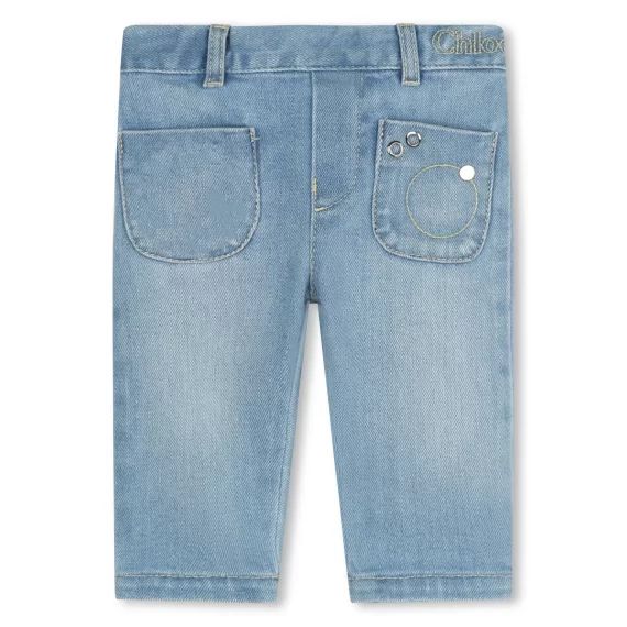 Jean délavé détails oeillets Fille Bleu