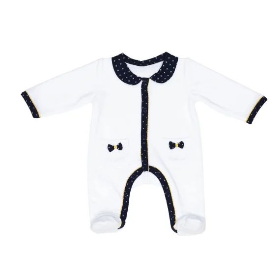 Pyjama Bébé À Manches Longues En Velours Blanc/bleu
