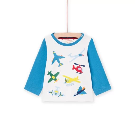 T-shirt Manches Longues Écru Et Bleu