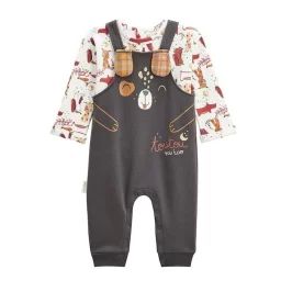 Ensemble Salopette Bébé En Molleton Et T-shirt Toutouyoutou Gris
