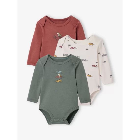 Lot de 3 bodies bolide manches longues bébé ouverture US vert émeraude