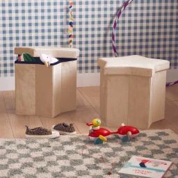 Tabouret-coffre Pliant Pour Enfant Velours Étoile (lot De 2) Orion Beige