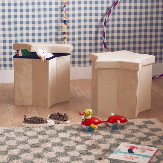 Tabouret-coffre Pliant Pour Enfant Velours Étoile (lot De 2) Orion Beige